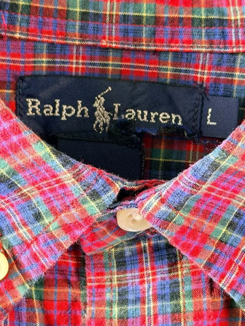 Ralph Lauren Men's Red, Blue, and Green Plaid Long Sleeve Button Down Shirt (L) - Picture 6 of 6